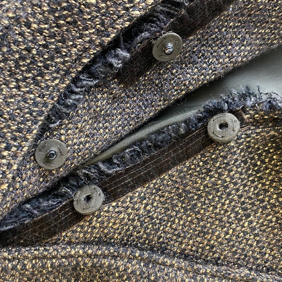 GERARD DAREL Tweed Fringe Tie Belted Blazer 36 Jacket Career Preppy Brown - Picture 5 of 8